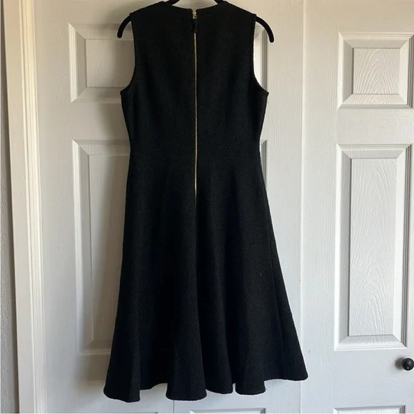Kate Spade EUC Wool Textured Tweed Fit Flare Flounce Black Sleeveless Dress - Picture 6 of 10